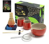 TEANAGOO Matcha Set Matcha Whisk Matcha Bowl with Pouring Spout Scoop Matcha Whisk Holder Tea Making Kit. Tea Set (7pcs) + 2Cups(7.2oz),S19,Red,Color Box Packing