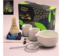 TEANAGOO Matcha Set Matcha Whisk Matcha Bowl with Spout Shovel Matcha Whisk Holder Tea Making Set 1 Japanese Tea Set (7 Pieces) + 2 Cups (7.2 oz), S11, Gradient Pink, Colour Box