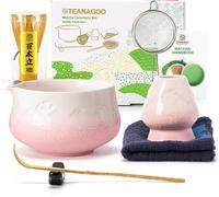 TEANAGOO Matcha Set with Spout, Snowy Blush, Ceramic Bowl, Bamboo Whisk