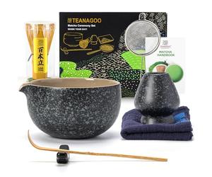TEANAGOO Matcha Whisk,7 Pcs Matcha Set,Matcha Kit for Ceremony,Matcha Tea Set for Making Breakfast/Latte,Matcha Whisk Set and Bowl(chawan) with All Accessories,Gift for Matcha Lover