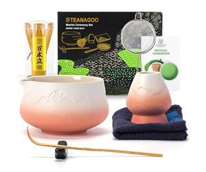 TEANAGOO Matcha Whisk, 7 Pcs Matcha Set, Matcha Kit for Ceremony, Matcha Tea Set for Making Breakfast/Latte, Matcha Whisk and Orange Giadient White Bowl with Scoop&Sifter, Gift for Matcha Lover
