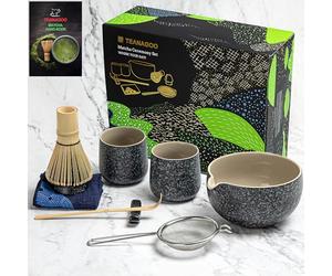 TEANAGOO Matcha Whisk,9 Pcs Ceramic Matcha Set,Matcha Kit for Ceremony,Matcha Tea Set for Making Breakfast/Matcha Latte,Matcha Whisk and Bowl Set with 2 Matcha Cups(7.2oz),Gift for Matcha Lover