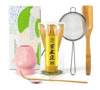 TEANAGOO Matcha Whisk Set,6-PCS Traditional Starter Set,100 Prongs Whisk with Pink Cherry Blossom Holder,Scoop(Chashaku),Tea Spoon,Bamboo Chasen,Ceremony Accessory,Gift for Friend/Family