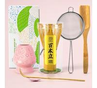 TEANAGOO Matcha Whisk Set,6-PCS Traditional Starter Set,100 Prongs Whisk with Pink Cherry Blossom Holder,Scoop(Chashaku),Tea Spoon,Bamboo Chasen,Ceremony Accessory,Gift for Friend/Family