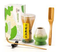 TEANAGOO Matcha Whisk Set, 6-Piece Traditional Starter Set with 100-Prong Whisk, Green Holder, Scoop (Chashaku), Tea Spoon, and Bamboo Chasen for Latte and Ceremony