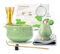 TEANAGOO Matcha Whisk Set,7 Pcs Matcha Set Green,Ceremony Matcha Kit,Matcha Tea Set for Making Latte,Ceramic Bowl(chawan) Whith Spout and Whisk,Gift for Matcha Lovers