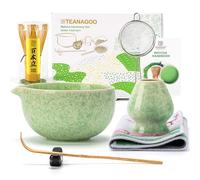TEANAGOO Matcha Whisk Set,7 Pcs Matcha Set Green,Ceremony Matcha Kit,Matcha Tea Set for Making Latte,Ceramic Bowl(chawan) Whith Spout and Whisk,Gift for Matcha Lovers