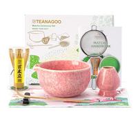 TEANAGOO Matcha Whisk Set,7 Pcs Matcha Set Pink,Ceremony Matcha Kit,Matcha Tea Set for Making Latte,Ceramic Bowl(chawan) Whith Spout and Whisk,Gift for Matcha Lovers