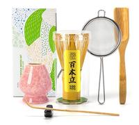 TEANAGOO Matcha Whisk Set,Matcha Whisk (100 prongs) with Pink Holder,6-PCS Traditional Starter Set,Scoop (Chashaku),Tea Spoon,Bamboo Chasen for Making Latte,Ceremony Accessory,Gife for Friend/Family