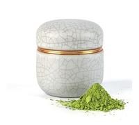 TEANAGOO Portable Ceramic Matcha Tea Canister | 2.8oz Double Sealed Storage Container with Aluminium Lid, Compact Design, Ideal for Travel Kitchen, X5, Ivory White with Black Stitching
