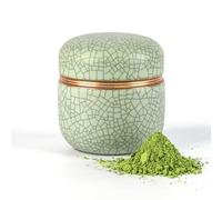 TEANAGOO Small Ceramic Matcha Container | 2.8 oz Portable Storage Container, Double Sealed with Aluminium Lid, Freshness Guarantee for 18g Matcha, X6 Lt. Green with Black Stitching