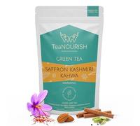 TeaNOURISH Saffron Kashmiri Kahwa | Darjeeling Loose Leaf Green Tea with Saffron, Cardamom, Cinnamon, Almond | Warming & Soothing Tea| Improves Digestion, Boosts Immunity | (3.53oz/100gms)