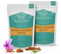 TeaNOURISH Saffron Kashmiri Kahwa | Loose Leaf Green Tea | Saffron, Cardamom, Cinnamon, Almond | Warming & Soothing Tea | Improves Digestion, Boosts Immunity | 100% NATURAL - 3.53oz/100g (Pack of 2)