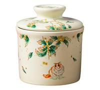 Teapeak Pottery Butter Keeper Crock - Ceramic Butter Dish with Water Line for Countertop, Keep Butter Fresh-Green