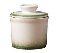 Teapeak Pottery Butter Keeper Crock - Ceramic Butter Dish with Water Line for Countertop, Keep Butter Fresh-beidge/green