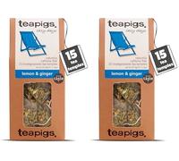 teapigs Lemon & Ginger Tea - Caffeine-Free Herbal Tea Bags with Ginger, Lemon & Liquorice Root - Natural and Refreshing Blend - 15 Temples (Pack of 2)