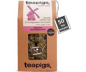 Teapigs Liquorice & Peppermint Herbal Tea - Caffeine-Free, Eco-Friendly 50 Bags