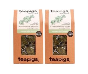 Teapigs Peppermint Leaves Tea 50 Tea Temples x 2 - Naturally Coffeine Free Whole Leaf - Herbal, Fresh & Cooling, Biodegradable Sachets with Welari Thank You Card | (2 Pack)