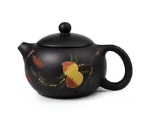 Teapot 6.8oz Chinese Genuine Black Clay Tea Xishi Pots Longevity Birthday Wishes (black st xishi)