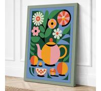 Teapot and Citrus Composition Canvas Wall Art Print 24x16 Inch | Sage