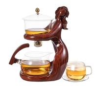 Teapot and Cup Set - Semi Automatic Glass Infuser for Brewing | Easy Draining Kettle with Heat Resistant Handle Elegant Design & Clear Body for Home Kitchen Office Relaxation Tea Ceremony