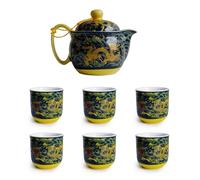 Teapot China Porcelain 12oz Dragon Stainless Steel Filtration Mash Infuser for Loose Tea (Navy blue set)