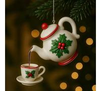 Teapot Christmas Ornaments, 2D Acrylic Ornament Christmas Tree Decorations, Rustic Tea Set Seasonal Decorative Pendants Charm for Indoor Outdoor Garden Yard Window