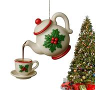 Teapot Christmas Tree Decorations - 2D Acrylic Teapot Christmas Hanging Ornaments | Rustic Tea Set Seasonal Decorative Pendants Charm for Indoor Outdoor Garden Yard Window (A)