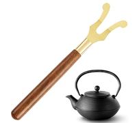 Teapot Lid Holder Black - High-performance Durable Sleek Round Cast Iron Trivet, Wooden Pot Fork Ergonomic, Principles Metal Japanese Kettle | Multipurpose Outdoor Indoor Utility Functional