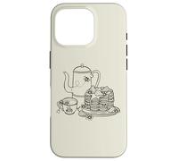 Teapot Line Art Teacup Strawberries and Flowers on Waffles Case for iPhone 16 Pro