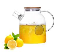 Teapot,Mengger Teapot Glass 1800ML,Glass Carafe with Lid,Teapots Glasses Pot Transparent,Leak Proof Spout,Water Carafe Suitable for Tea Flower Tea Fruit Tea Cold and Hot Drinks