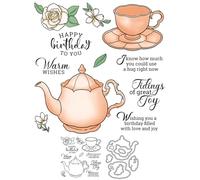 Teapot Stamps and Die Cuts for Card Making Teacup Transparent Silicone Clear Stamp and Metal Cutting Dies Sets for DIY Scrapbooking Paper Crafting Seals Decorative Supplies