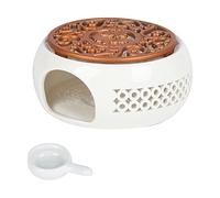 Teapot Warmer Ceramic,Tea Light Warmer, White Round Teapot Stove Heater Base with Spoon and Stove Mat, Porcelain Tealight Heater Tealight Heater Without Electricity for Glass Teapot, Cafe, Tea, Milk