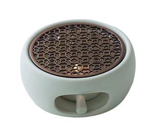 Teapot Warmer, Ceramic Tea Warmer with Copper Cushion, Heat Resistant Hollow Tea Pot Cozy for Coffee, Milk and Etc, No Candle