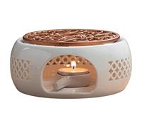 Teapot Warmer with Candle Holder, Porcelain Heater Teapot Tea Light Tea Warmer Coffee Warmer, Ceramic White Tea Cozy with Spoon and Lid, Retro Tealight Holder for Insulation Heating(Brown)