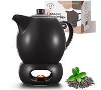 Teapot with warmer set - 1.2 l - with strainer insert - Tea Pot - Teapot - Accessories - Ceramic - Black with candle warmer - Tea pot