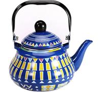 teapots， Enamel with Geometric Pattern, with Porcelain Handle for Stove Top Home Kitchen Decor(Blue,2.5L)