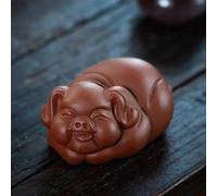 Teapots Handmade Animal Tea Set Decoration Yixing Sculpture Purple Clay Pet Chinese Zodiac Pig Statue Ornaments Porcelain Tea Set Portable Tea Set(B)