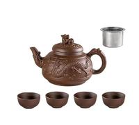 Teapots Handmade Dragon Teapot with Filter Tea Infuser Strainer Teacup Kettle Authentic Yixing Purple Clay Sets Household Teaware Porcelain Tea Set Portable Tea Set(F)