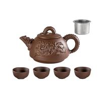 Teapots Handmade Dragon Teapot with Filter Tea Infuser Strainer Teacup Kettle Authentic Yixing Purple Clay Sets Household Teaware Porcelain Tea Set Portable Tea Set(G)