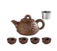 Teapots Handmade Dragon Teapot with Filter Tea Infuser Strainer Teacup Kettle Household Teaware Authentic Purple Clay Sets Porcelain Tea Set Portable Tea Set(Type-G)