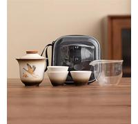 Teapots Portable Ceramic Tea Pot and Cup Set Boutique Chinese Crane Handmade Travel Teaware Custom Drinkware 1 3 Cups Porcelain Tea Set Portable Tea Set(D)