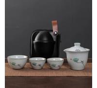 Teapots Ruyao Kuaike Cup Ceramic One Pot Three Cups Car Mounted Outdoor Handdrawn Simple Portable Bag Travel Kung Fu Tea Set Porcelain Tea Set Portable Tea Set(C)