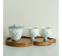 Teapots Teapot and Tea Cup Set Services Craft Pure Hand-Painted Orchid Teaset Complete Japanese White Gold Ceremony Porcelain Tea Set Portable Tea Set(B Set with Tray)