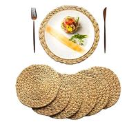 Teapro Round Woven Placemats - Set of 6, Water Hyacinth Table Mats - Luxury Quality Wicker Table Place Mats - Natural Handmade Rattan Seagrass Kitchen Dining Accessories (30cm)