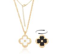 Teaque Four Leaf Clover Necklace for Women 18K Gold Plated Clover Jewellery Set Dainty 4 Leaf Clover Necklaces for Women Simple Trendy Womens Ladies Necklace Gold Clover Jewellery(White & Black)