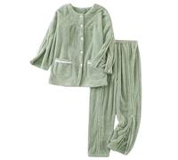 Tear Away Bedridden Patient Clothing, Zipper Incontinence Trousers, Soft Long-Sleeved Patient Nightgowns Suitable for Persons with Disabilities(Green,L)