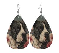 Tear Drop Earrings Foral Pit Bulls Dog Leather Earrings Lightweight Fun Ear Stud For Beach Daily Wear Women