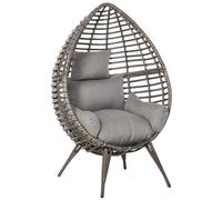 Teardop PE Wicker Rattan Chair w/ Thick Cushions 4 Legs Outdoor Seat Egg Garden