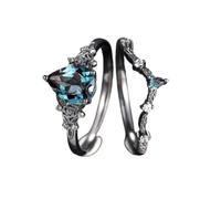 Teardrop Blue Sapphire Ring Set for Women, Elegant Floral Stackable Rings, Luxury Cubic Blue Gemstone Jewelry, Stylish and Modern Rings for Every Day or Occasion, Size 5-11, Size 11